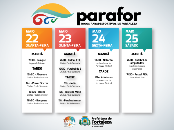 Calendário de provas dos Jogos Paradesportivos de Fortaleza