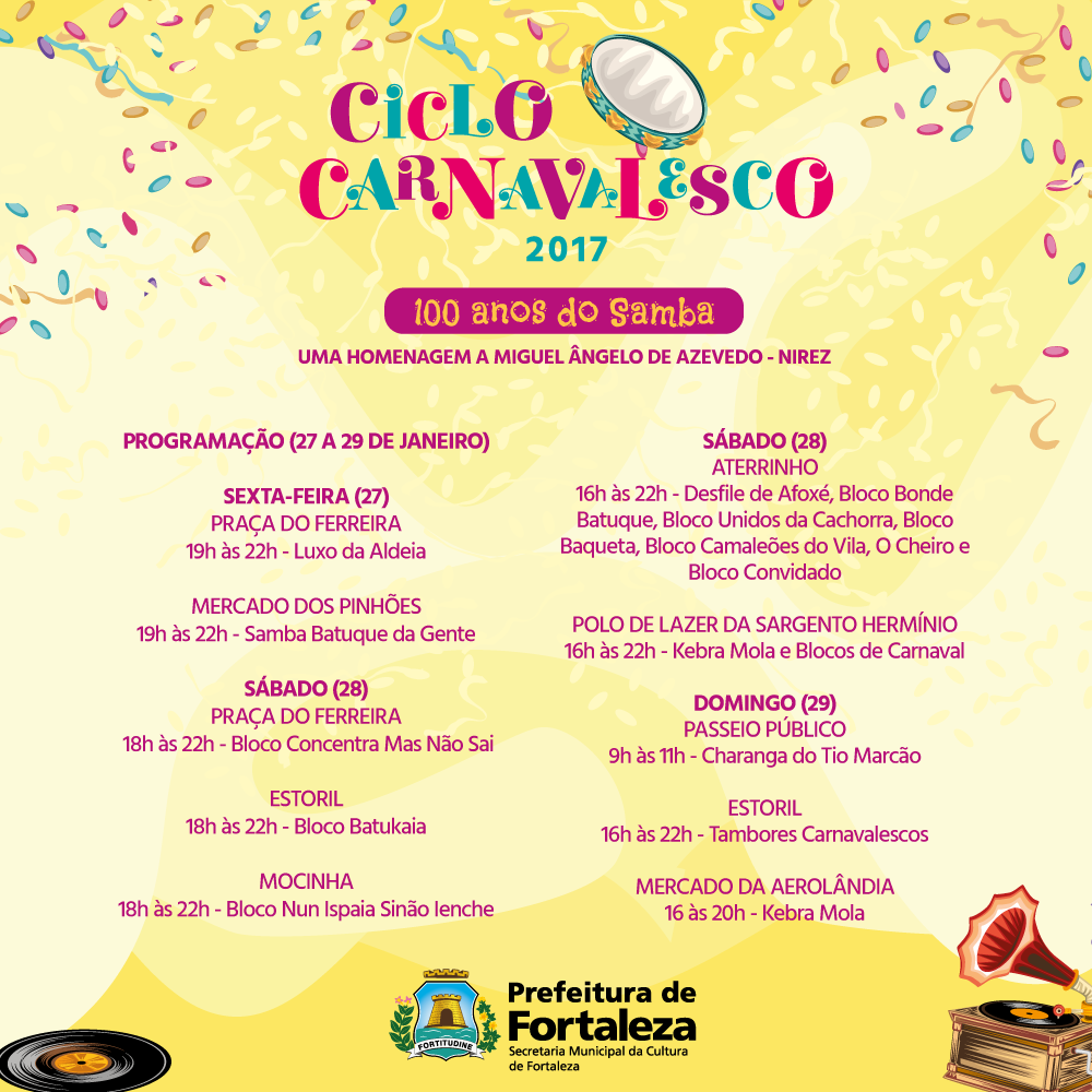 cartaz com a programação do carnaval