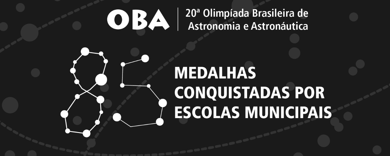 imagem em fundo preto com número 85 que representa o número de medalhistas da rede municipal na Olimpíada Brasileira de Astronomia e Astronáutica