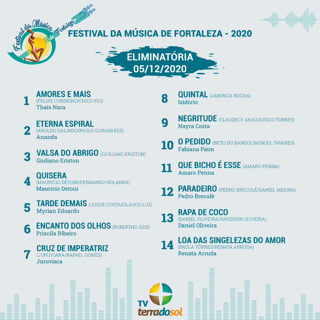 arte com lista das músicas que serão apresentadas neste sábado