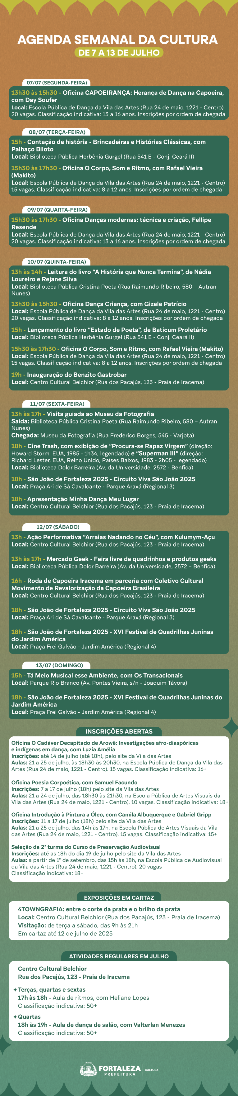 banner com a programação semanal da cultura