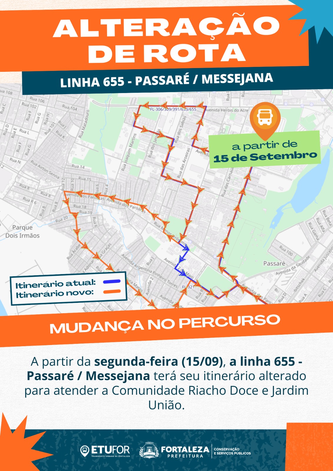 mapa com o itinerário da linha