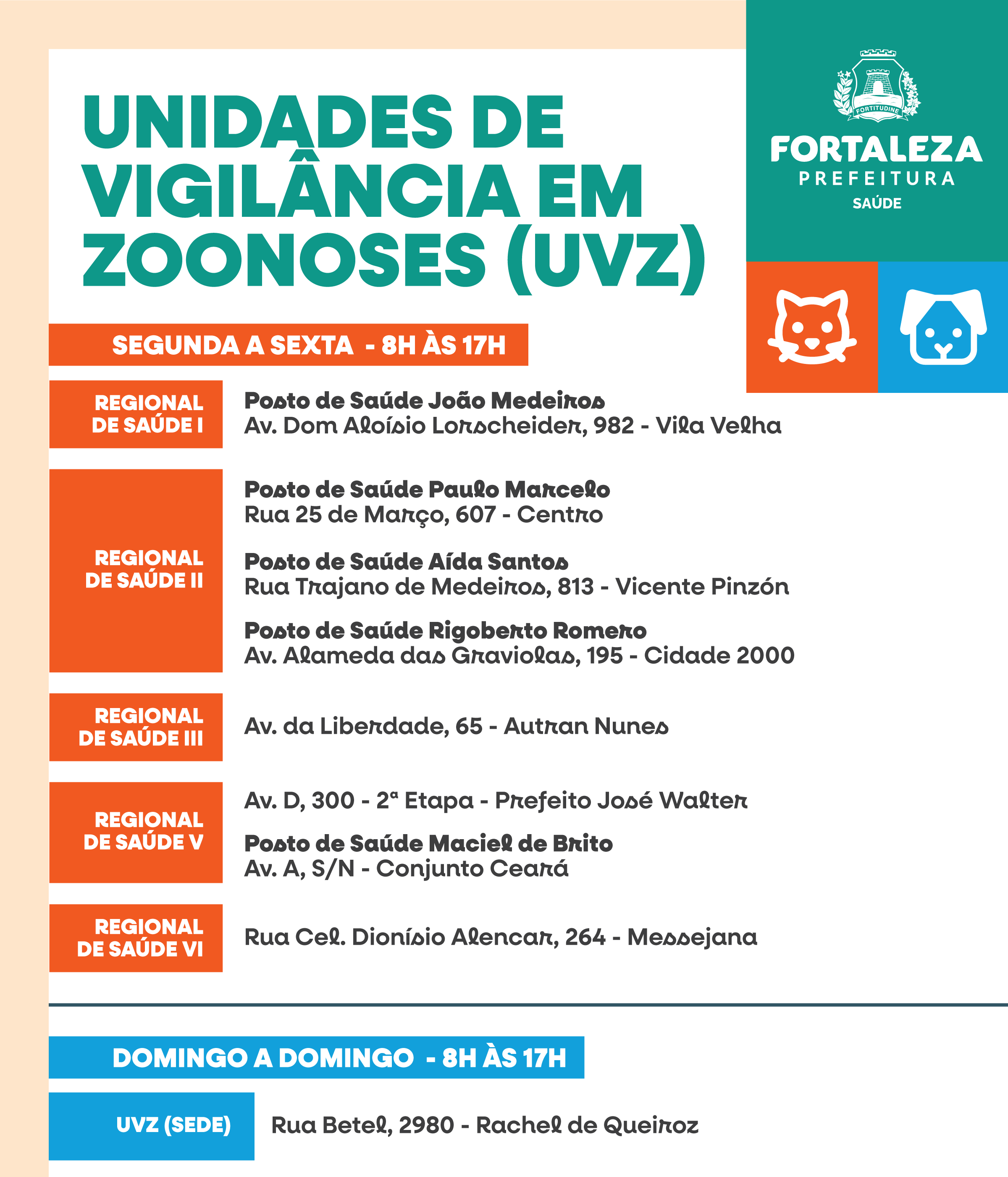 Horário de funcionamento do Centro de Zoonoses